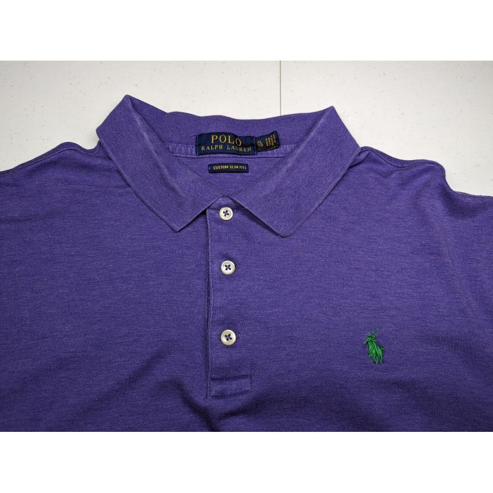 Polo Ralph Lauren Mens‎ XL Custom Slim Fit Purple Shirt Green Logo Short Sleeve - Picture 6 of 14